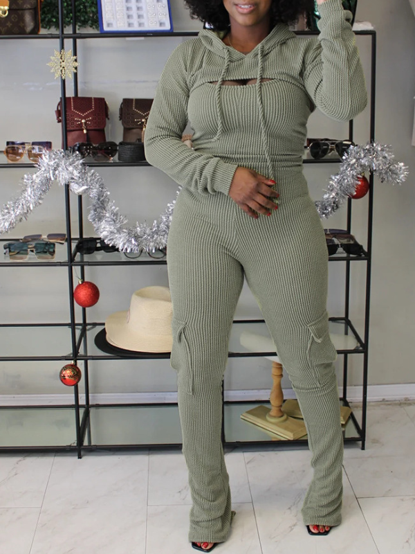 Motionkiller Solid Cropped Hoodie & Cargo Jumpsuit Set