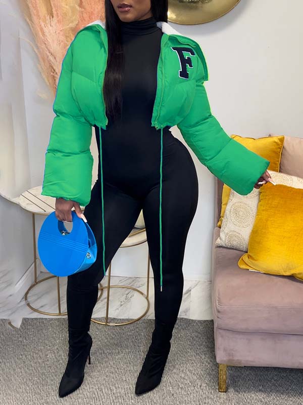 F-Embroidery Puffer Coat--Clearance