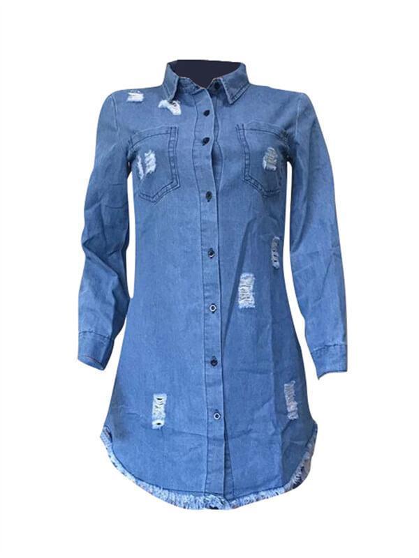 Motionkiller Distressed Denim Shirt Dress