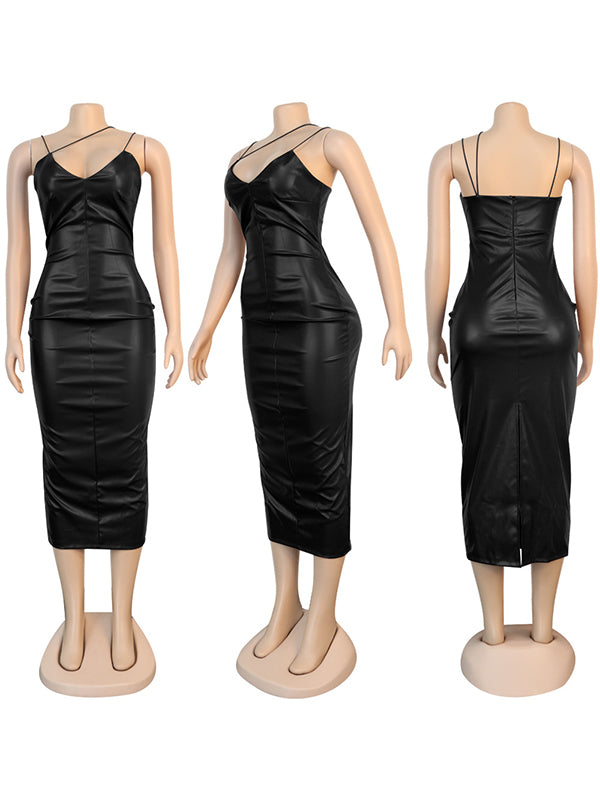 Motionkiller Black Faux-Leather Cami Dress