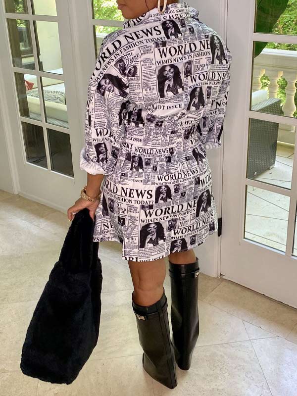 Printed Gathered-Waist Shirt Dress--Clearance