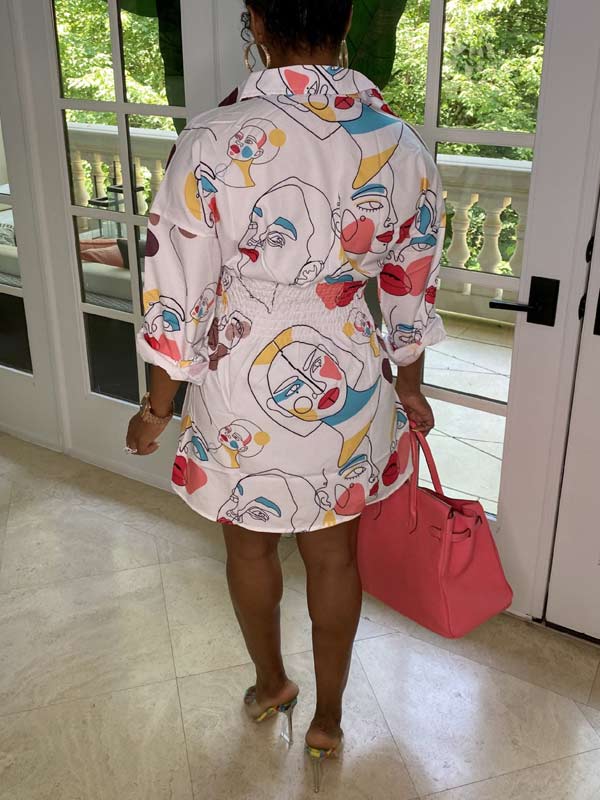 Printed Gathered-Waist Shirt Dress--Clearance