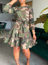 Load image into Gallery viewer, Motionkiller Camo Tied Ruffle Dress