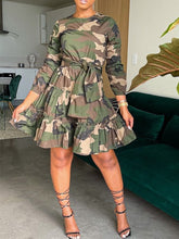 Load image into Gallery viewer, Motionkiller Camo Tied Ruffle Dress