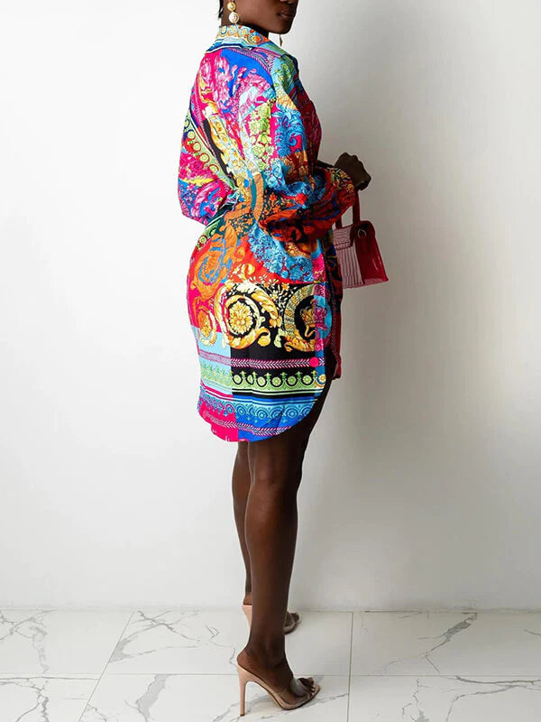 Motionkiller Printed Belted Shirt Dress