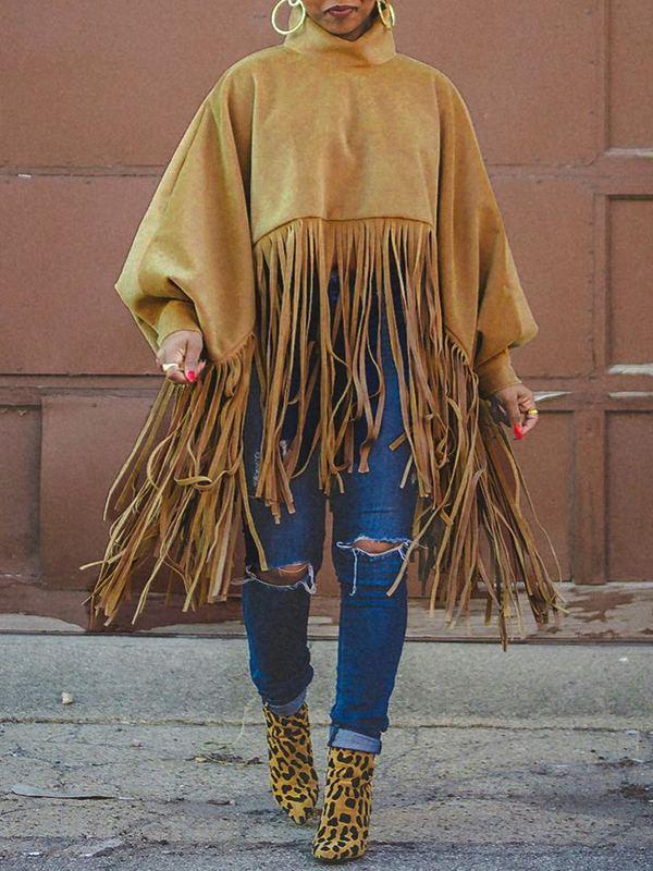 Fringe Combo Turtleneck Sweatshirt