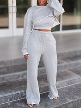 Load image into Gallery viewer, Solid Cropped Sweatshirt &amp; Wide-Leg Pants Set