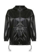 Load image into Gallery viewer, Zip-Front Faux-Leather Hoodie