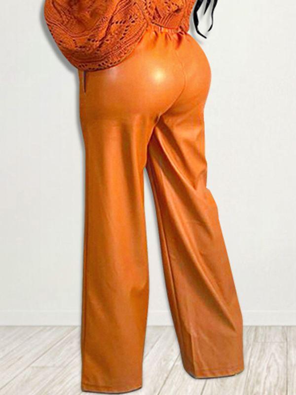 Faux-Leather Wide-Leg Pants