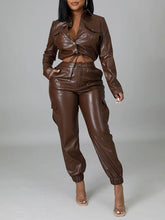 Load image into Gallery viewer, Faux-Leather Jacket &amp; Jogger Pants Set