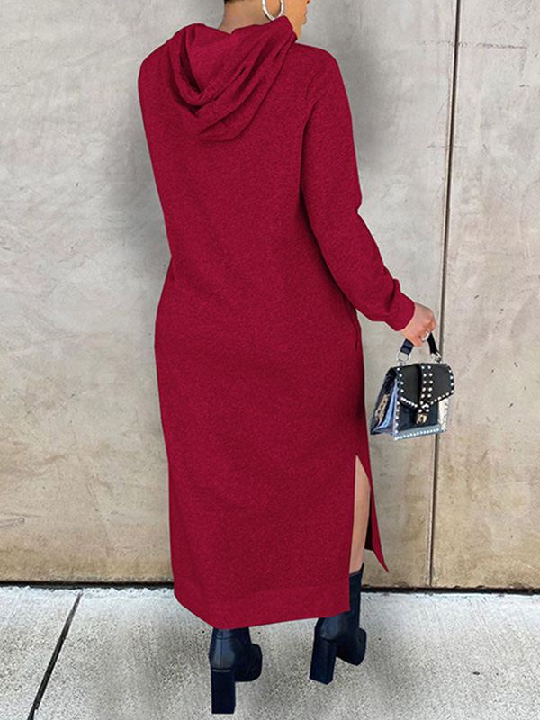 Motionkiller Solid Slit Hoodie Dress