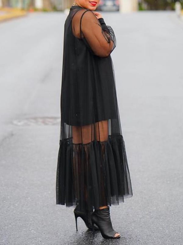 Ruffle Sheer Dress with Cami Dress--Clearance