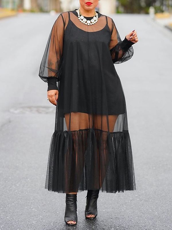 Ruffle Sheer Dress with Cami Dress--Clearance