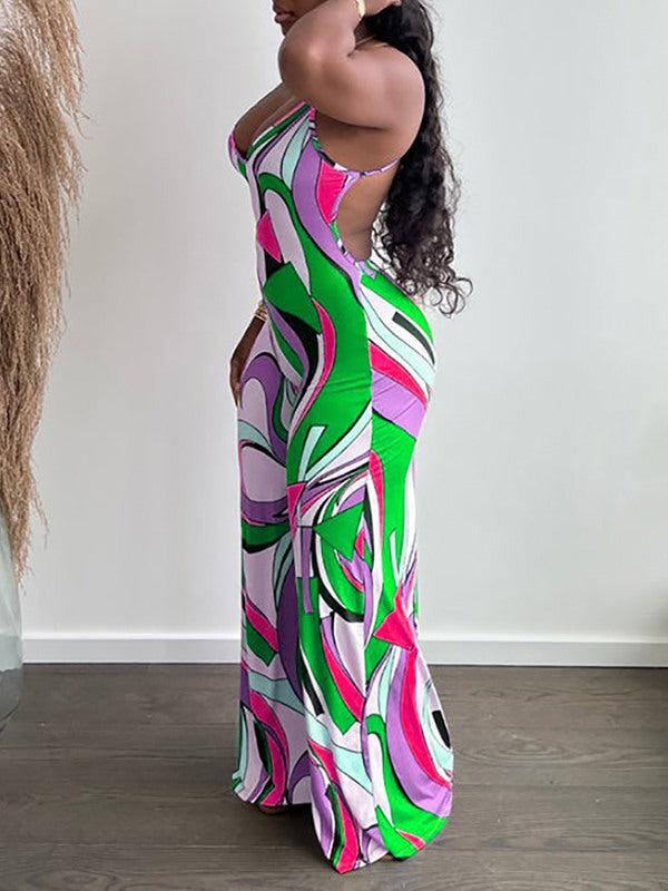 Printed Backless Jumpsuit--Clearance