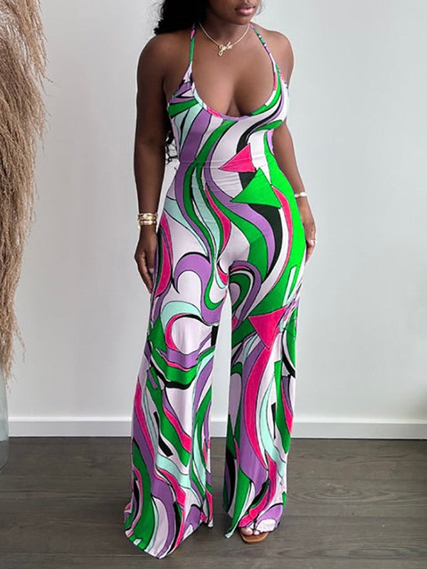 Printed Backless Jumpsuit--Clearance