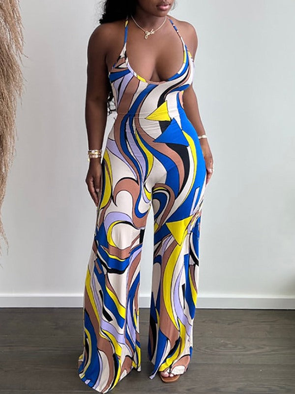 Printed Backless Jumpsuit--Clearance