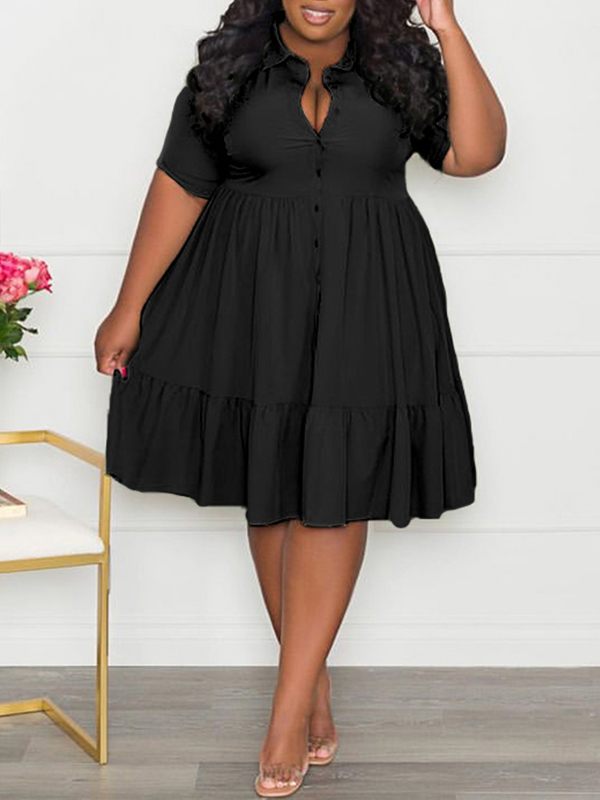 Motionkiller Solid Ruffle Shirt Dress