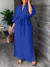 Load image into Gallery viewer, V-Neck Drawstring Slit Dress--Clearance