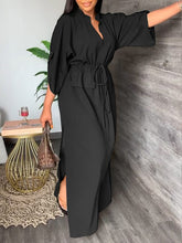 Load image into Gallery viewer, V-Neck Drawstring Slit Dress--Clearance