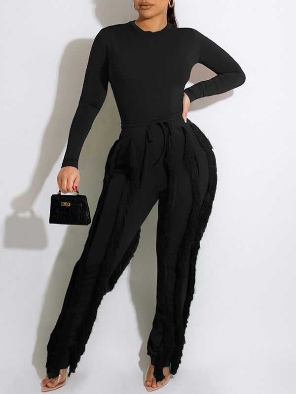 Motionkiller Solid Bodysuit & Fringe Pants Set