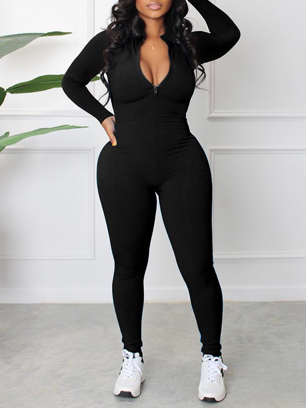 Motionkiller Zip-Front Ribbed Jumpsuit