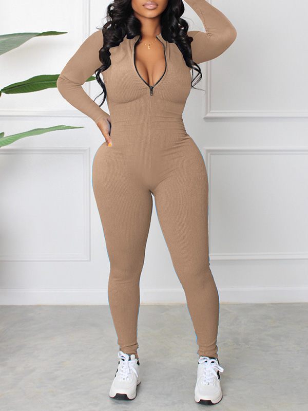 Motionkiller Zip-Front Ribbed Jumpsuit