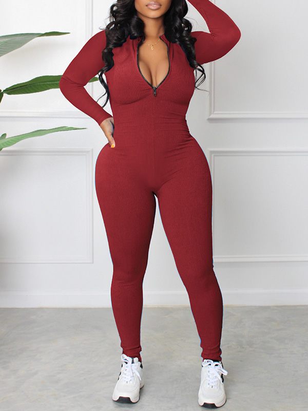 Motionkiller Zip-Front Ribbed Jumpsuit