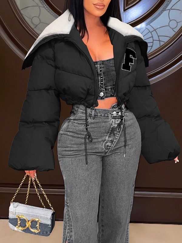 F-Embroidery Puffer Coat--Clearance
