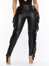 Load image into Gallery viewer, Motionkiller Fringe-Combo Faux-Leather Pants
