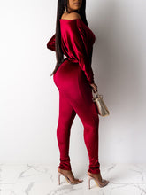 Load image into Gallery viewer, Velvet Boat-Neck Tied Jumpsuit