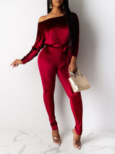 Load image into Gallery viewer, Velvet Boat-Neck Tied Jumpsuit