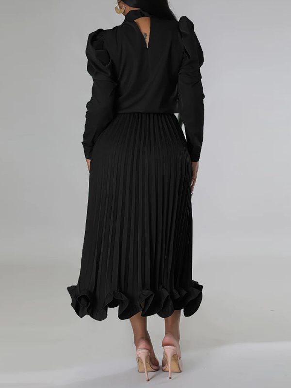 Motionkiller Puff-Sleeve Top & Pleated Skirt Set