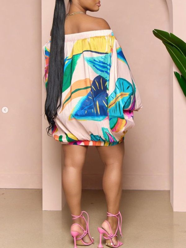 Printed Off-Shoulder Parachute Dress--Clearance