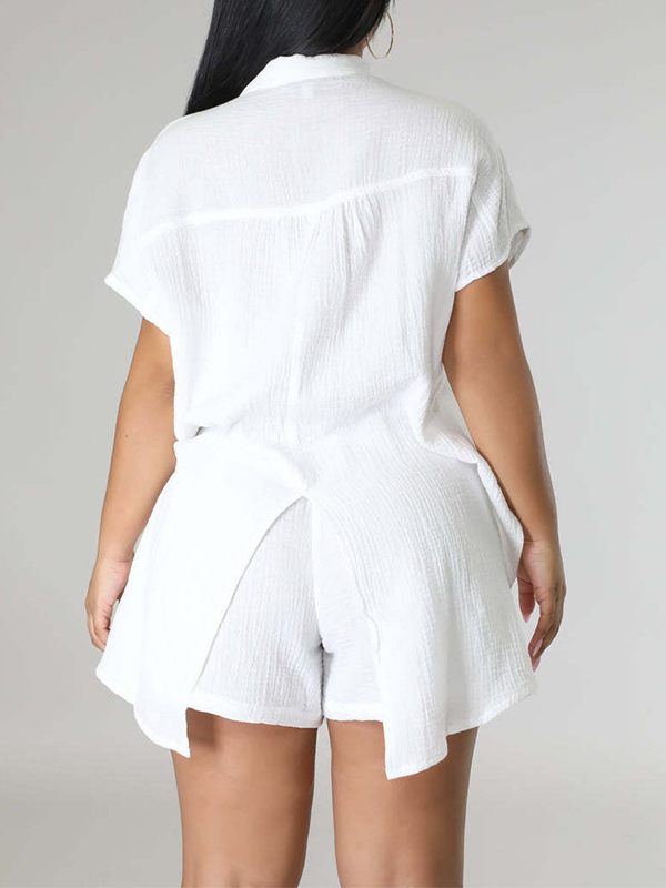 Solid Slit Shirt & Shorts Set--Clearance