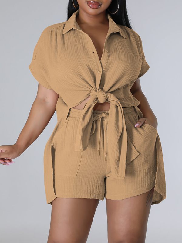 Solid Slit Shirt & Shorts Set--Clearance