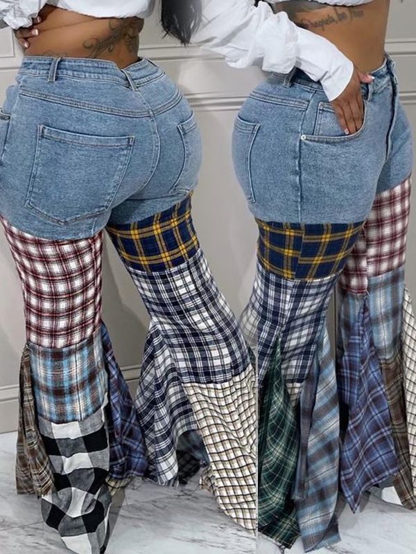 Plaid Combo Jeans