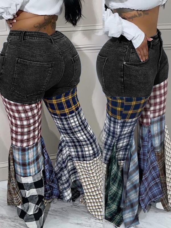 Plaid Combo Jeans