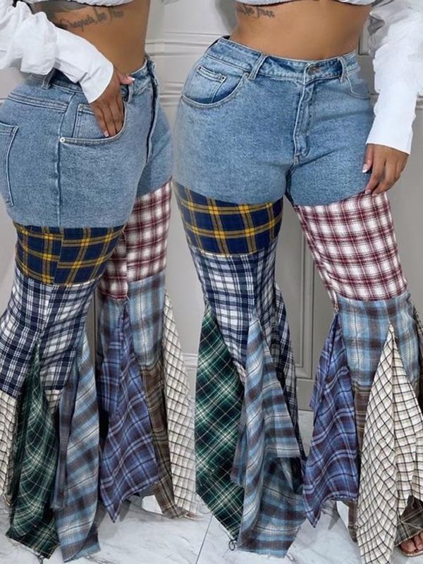 Plaid Combo Jeans