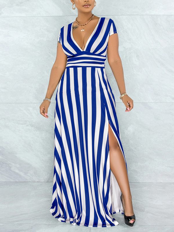 Motionkiller Stripe V-Neck Slit Dress