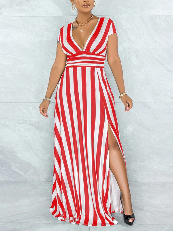 Motionkiller Stripe V-Neck Slit Dress