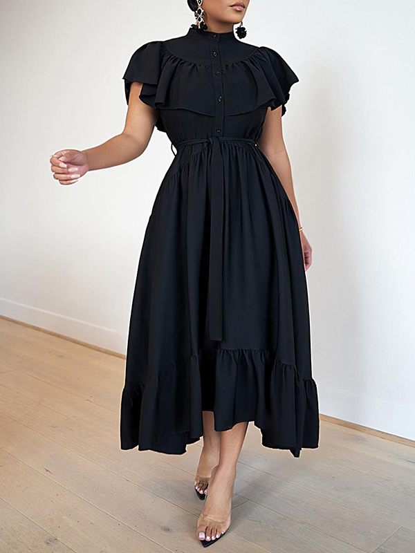 Motionkiller Solid Ruffle Shirt Dress