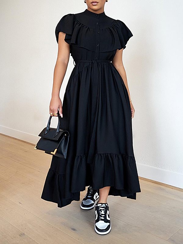 Motionkiller Solid Ruffle Shirt Dress