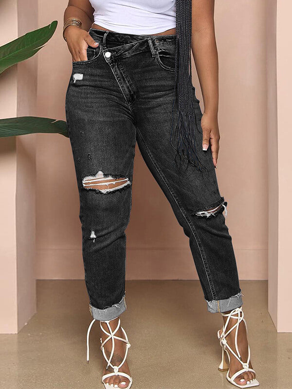 Asymmetric Ripped Jeans