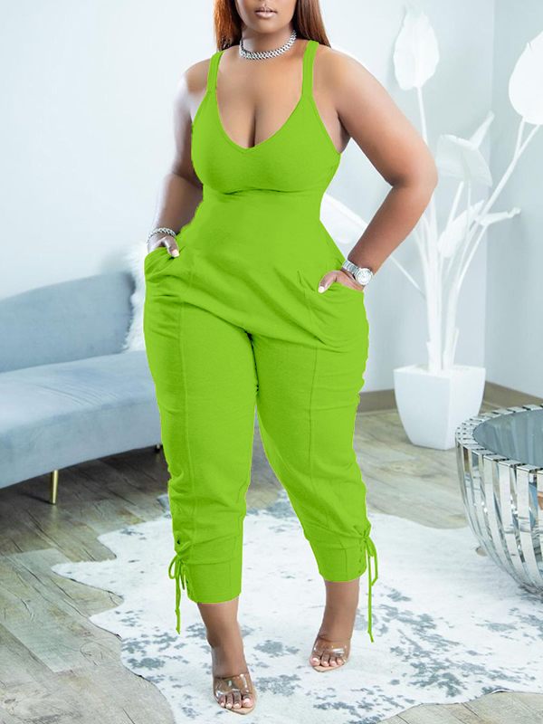 Motionkiller Solid V-Neck Sleeveless Jumpsuit