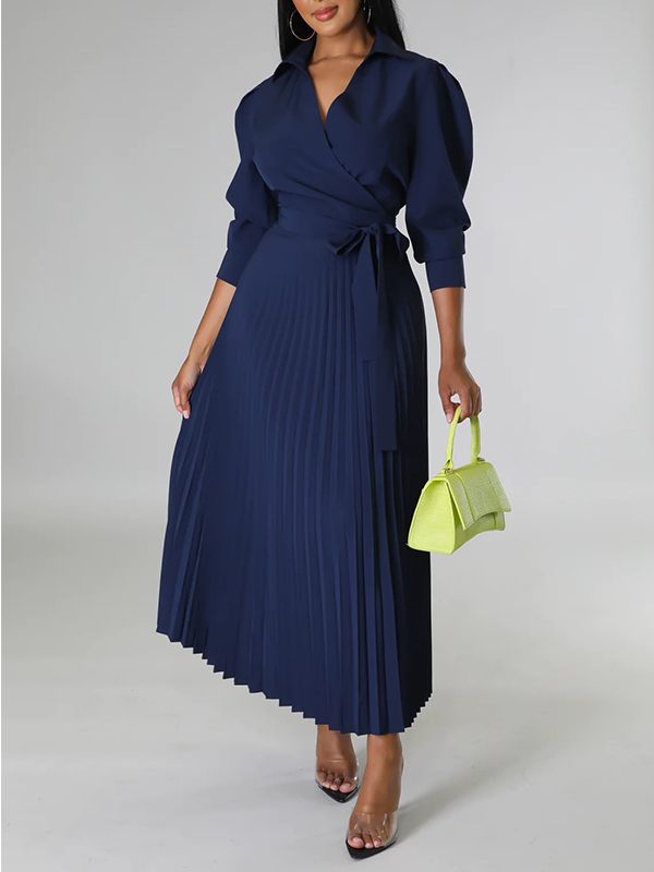 Solid Pleated Shirt Dress--Clearance