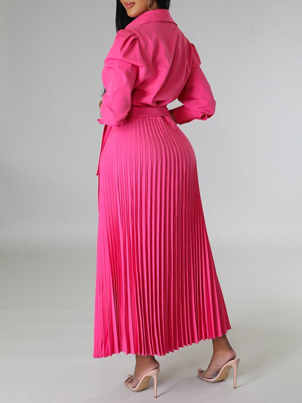 Solid Pleated Shirt Dress--Clearance