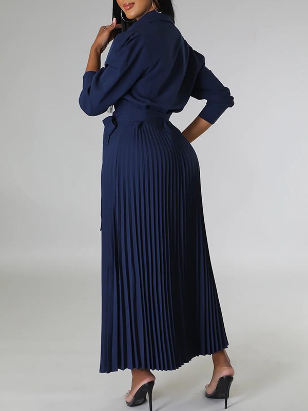 Solid Pleated Shirt Dress--Clearance