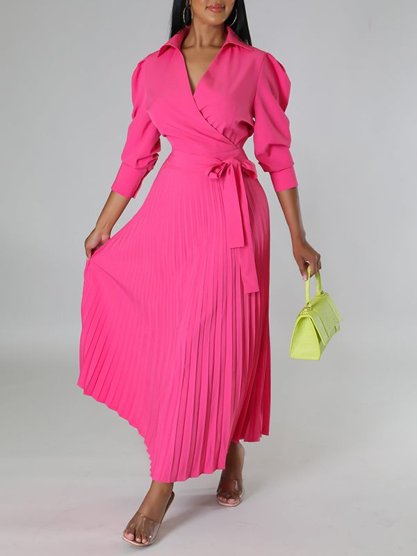 Solid Pleated Shirt Dress--Clearance