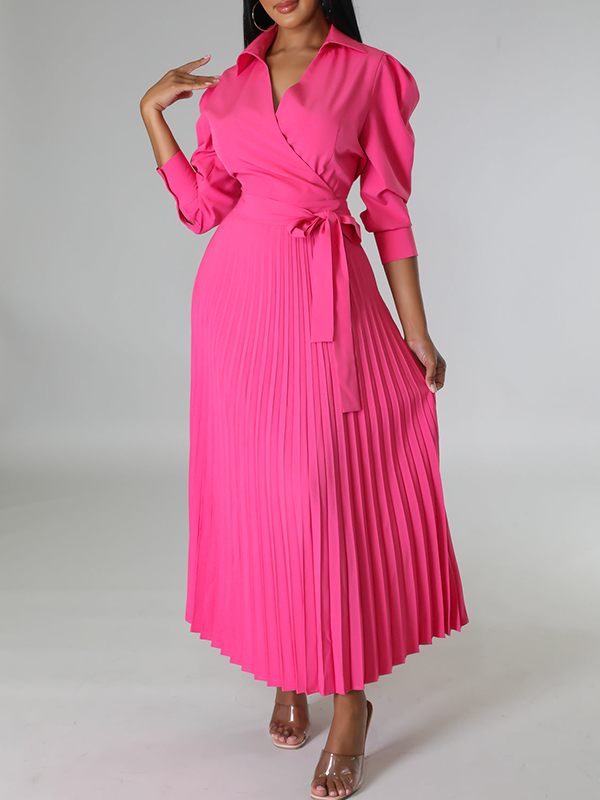 Solid Pleated Shirt Dress--Clearance