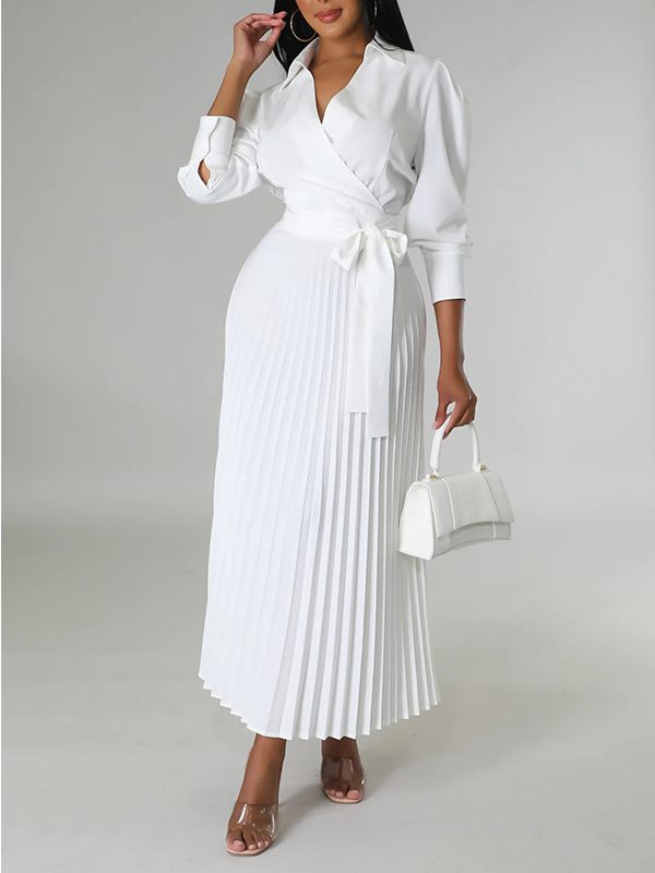 Solid Pleated Shirt Dress--Clearance